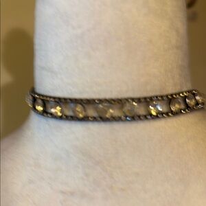 Elegant Silver Choker w/ leather Necklace ties in the back total length 21”